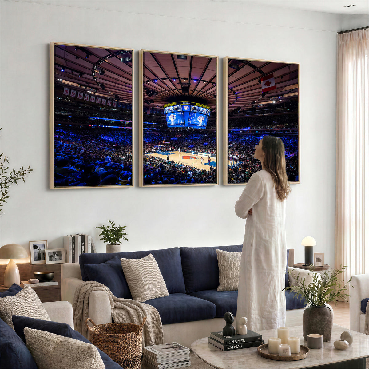 20491-MGV-CV-36X24 - Madison Square Garden Basketball Print Canvas, Basketball Game Triple Canvas Wall Art