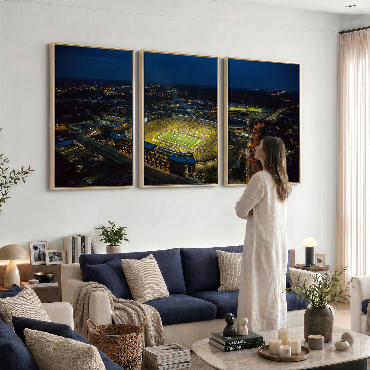 52519-MGV-CV-36X24 - Michigan Wolverines Football Team Print, Michigan Stadium Wall Art Canvas Print