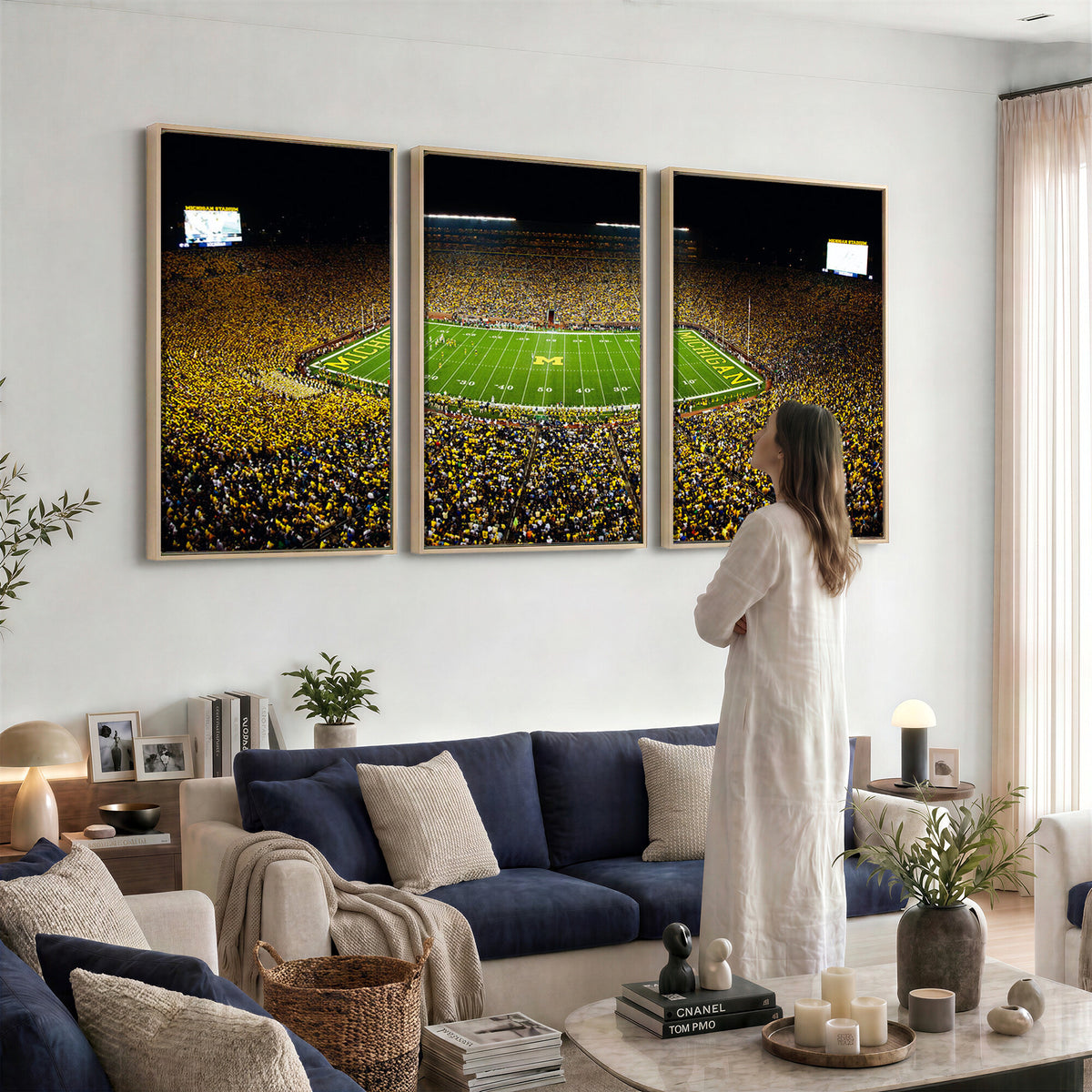 26166-MGV-CV-36X24 - Stadium in Michigan Wall Art Canvas Print, Framed American Football Stadium Art