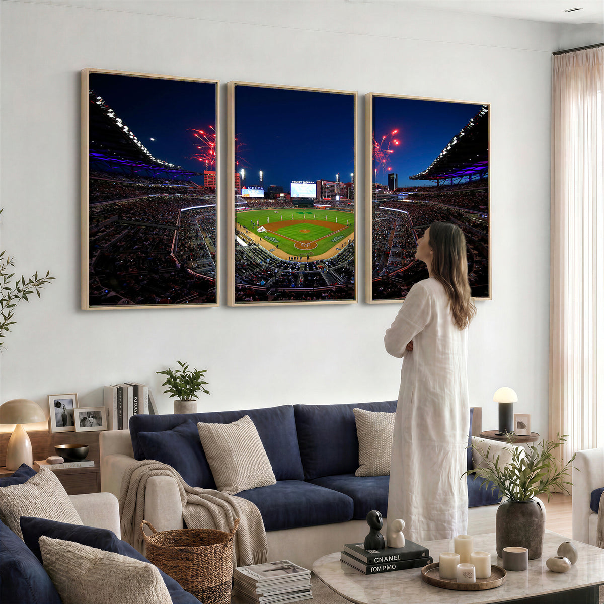 50582-MGV-CV-36X24 - Truist Park Atlanta Braves Baseball Stadium Wall Art Print | Large 3-Panel Canvas Print for Sports