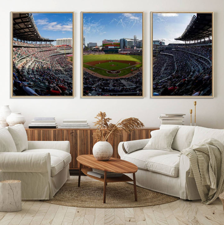 Truist Park Stadium Triple Canvas: Atlanta Braves Game Day Sky—Perfect Decor!.