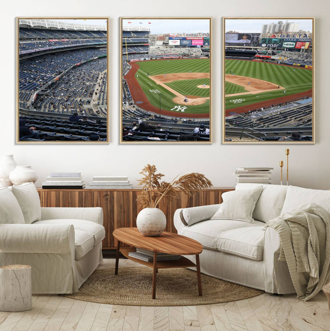 Aerial view of Yankee Stadium filled with fans, showcased on a New York Yankees Stadium Wall Art Canvas Print.