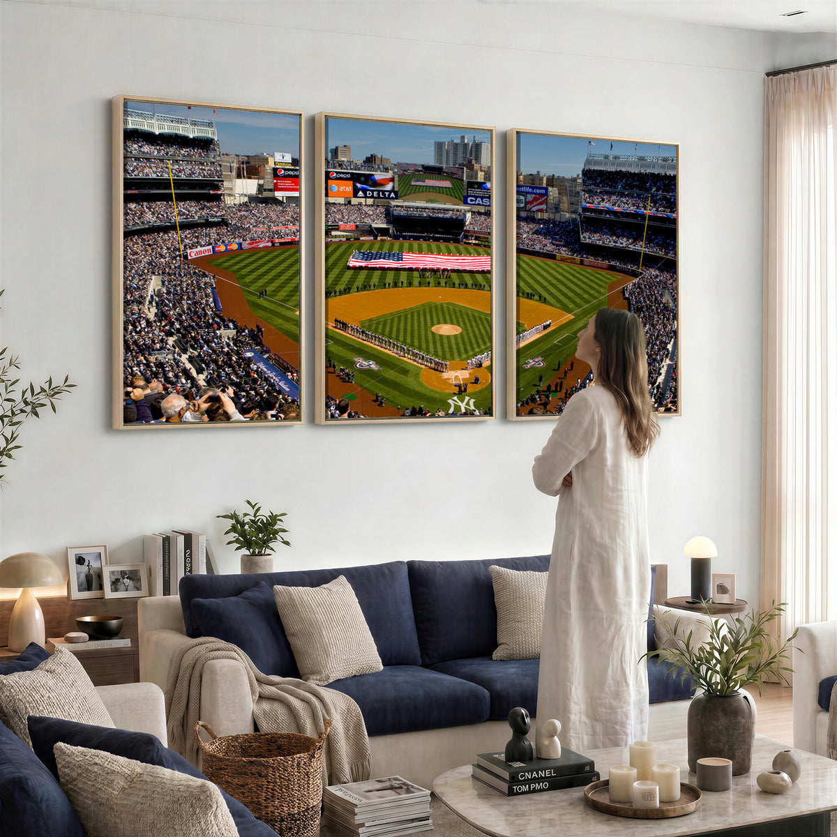 20879-MGV-CV-36X24 - Yankee Stadium New York Wall Art Print | 3-Panel Canvas Print of Yankees Baseball Stadium