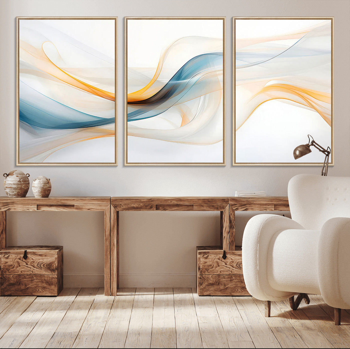MGV-FC-60X30-3P - Decorative Turquoise Abstract Wave Wall Art Canvas Print