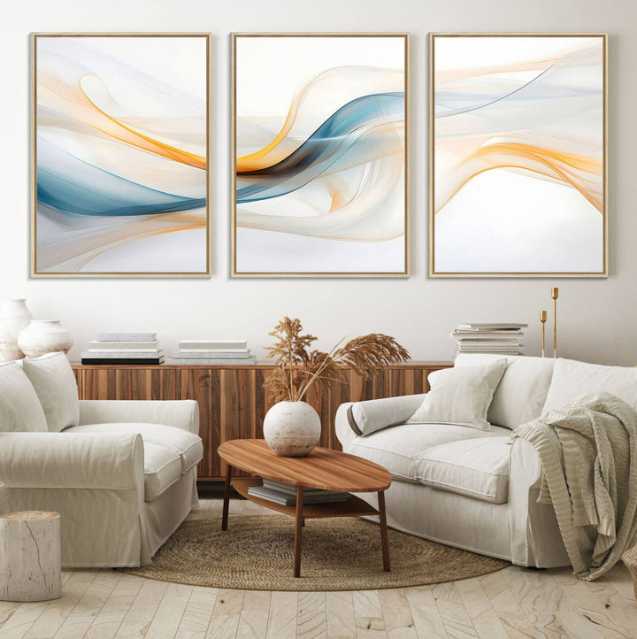 Decorative Turquoise Abstract Wave Wall Art Canvas Print.