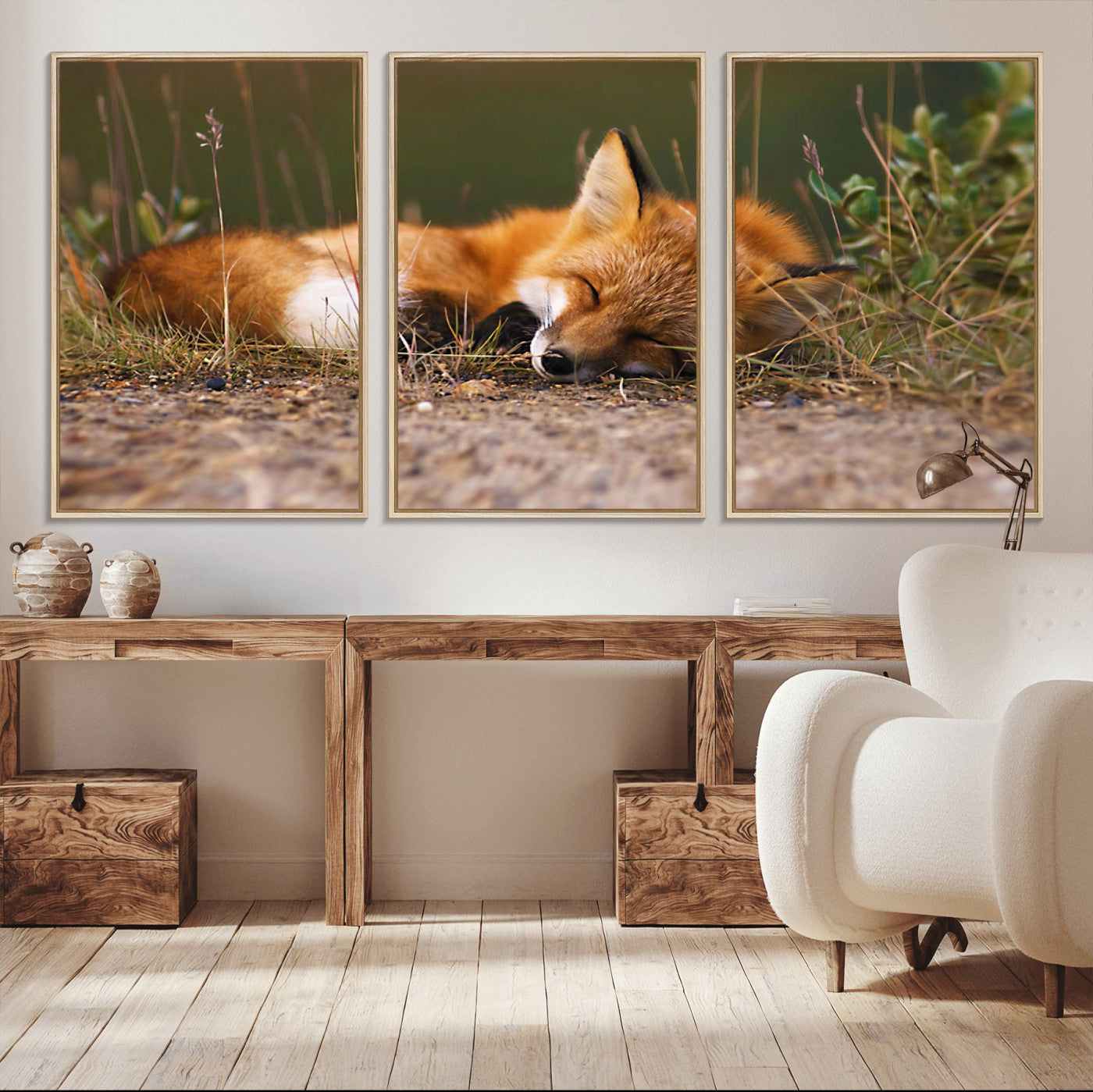 -Sleeping Fox Wall Art Canvas Print, Farmhouse Wall Decor and Animal Wall Art Print