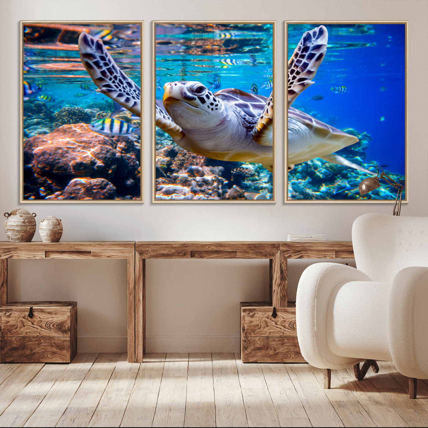 MGV-FC-60X30-3P - Underwater Sea Turtle Wall Art Canvas Print – Vibrant Ocean Coral Reef Décor, Ready to Hang