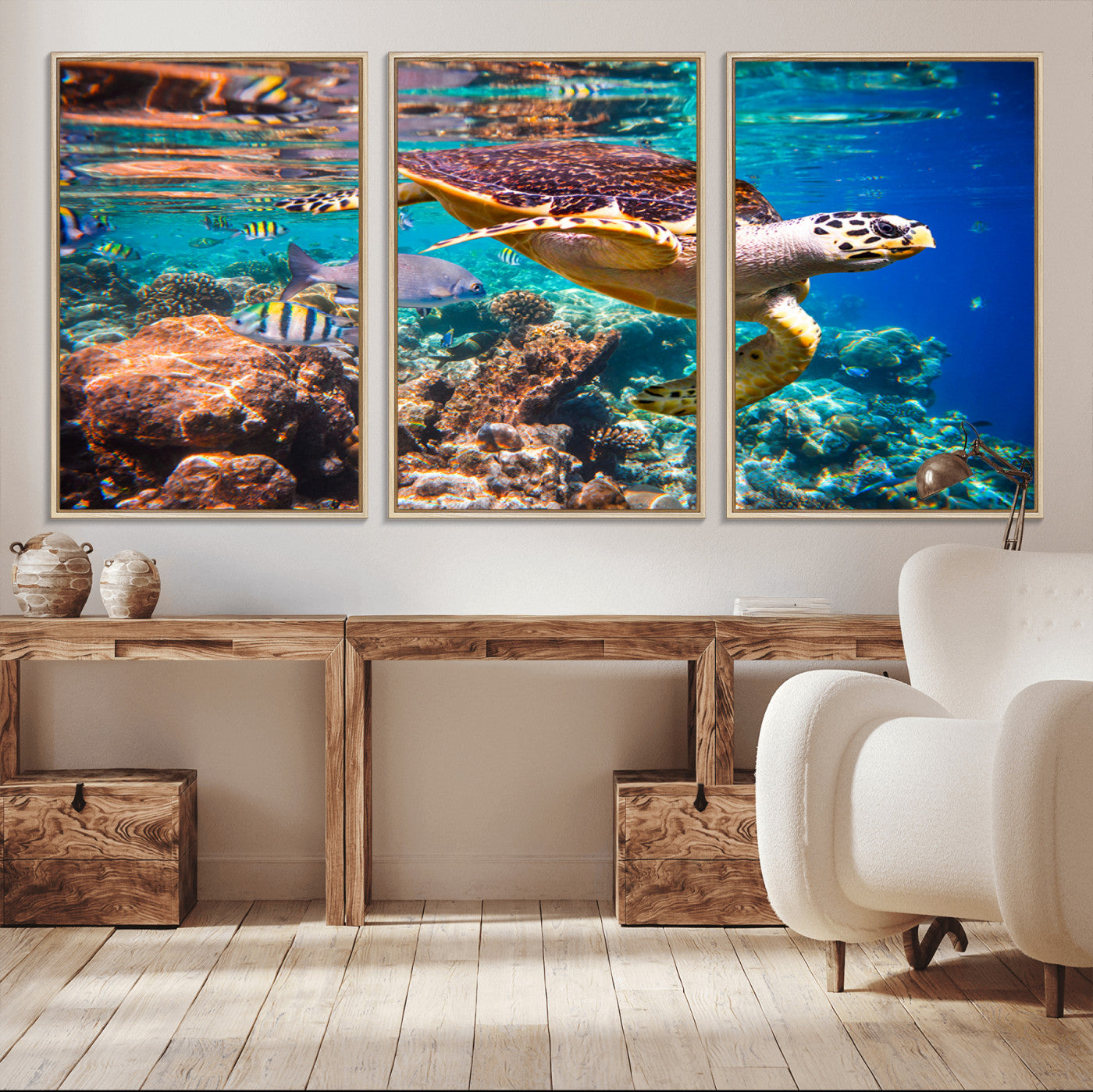 MGV-FC-60X30-3P - Sea Turtle Wall Art Canvas Print – Vibrant Ocean Coral Reef Décor, Ready to Hang