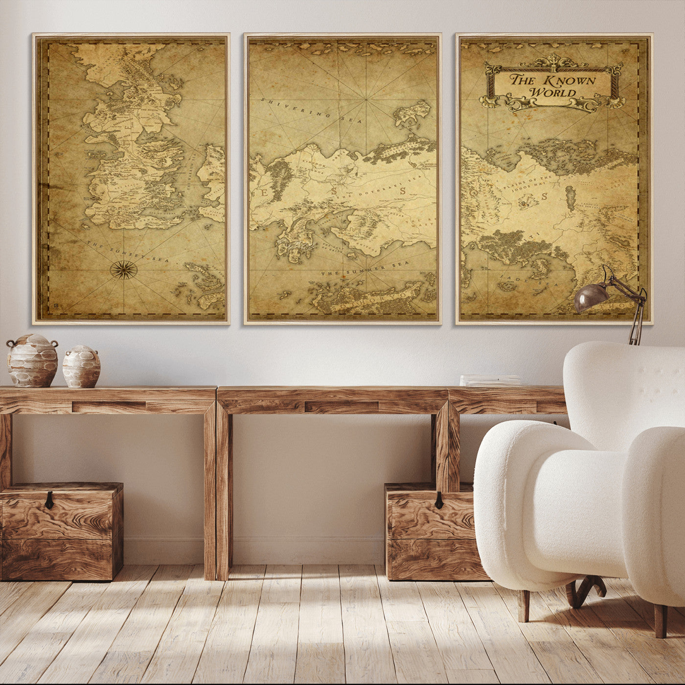 MGV-FC-60X30-3P - Vintage Game of Thrones Map Wall Art | Westeros and Essos Antique Style Print | The Known World in