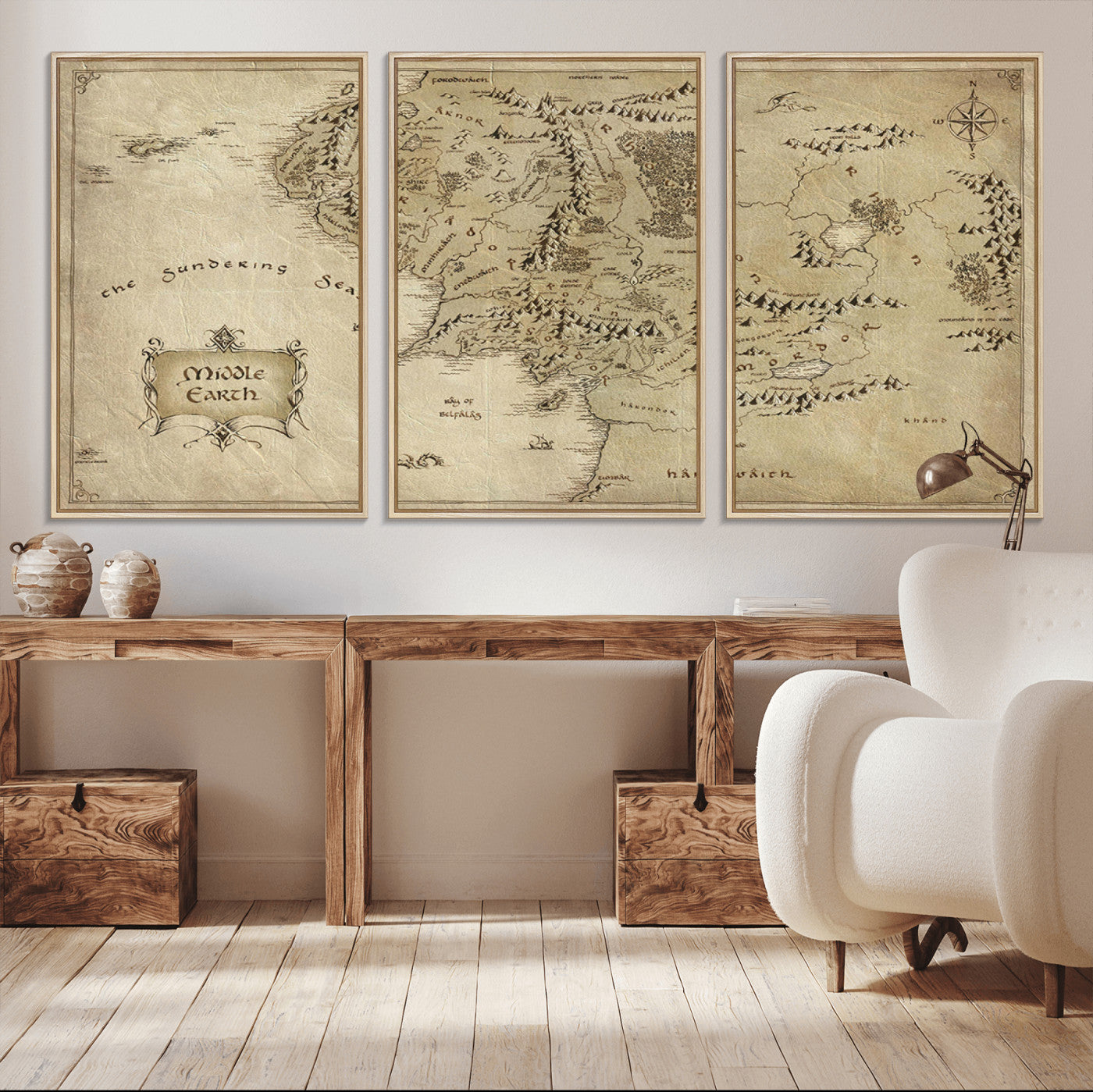 MGV-FC-60X30-3P - Lord Of The Rings Middle Earth Map Canvas Wall Art Print, Vintage Style Lord of the Rings Wall Art