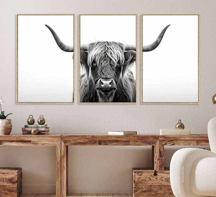 The Highland Wall Art Canvas captures minimalist farmhouse style with its black and white design.