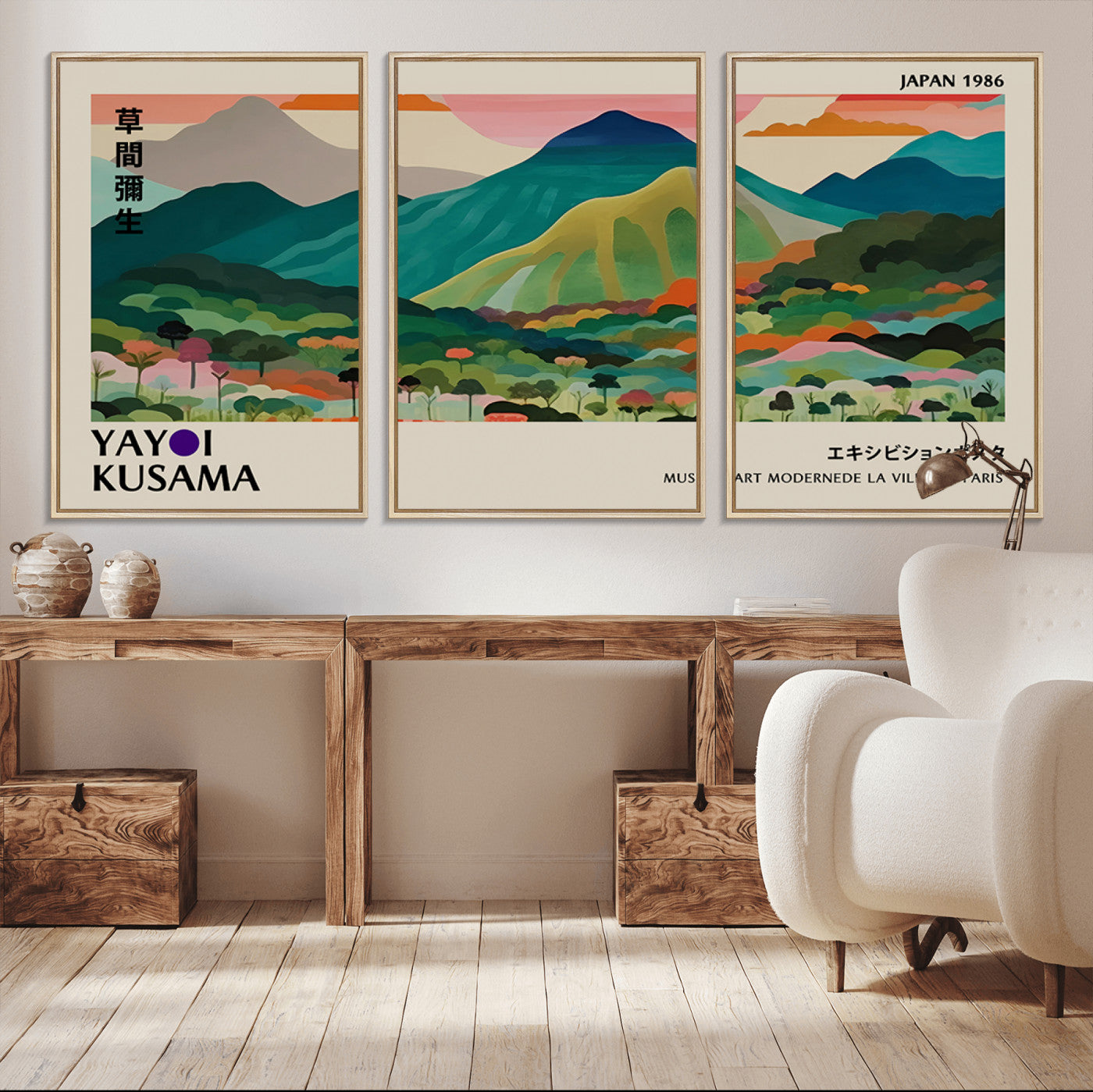 MGV-FC-60X30-3P - Yayoi Kusama Wall Art, Yayoi Wall Art Canvas, Vibrant Mountain Landscape Canvas Print with Bold