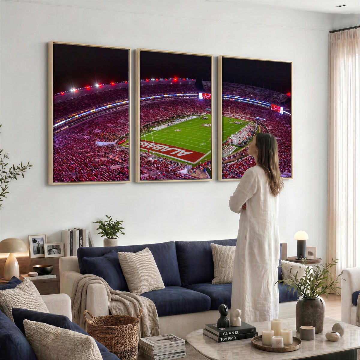 11343-MGV-CV-36X24 - Bryant-Denny Stadium Night Game Triple Canvas Wall Art | Alabama Crimson Tide Football