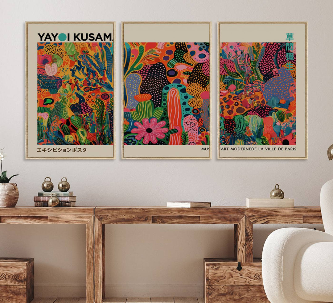 Framed Yayoi Kusama 1986 Wall Art Print adds contemporary style.