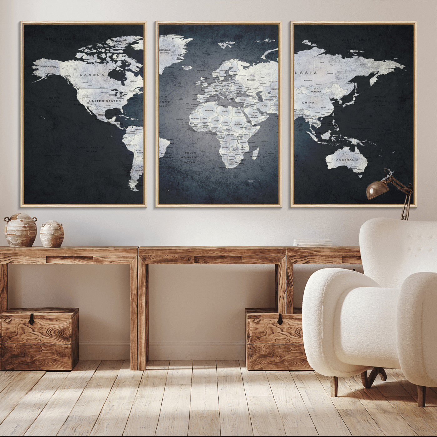 MGV-FC-60X30-3P - World Map Wall Art Canvas Print for Home and Office Decor