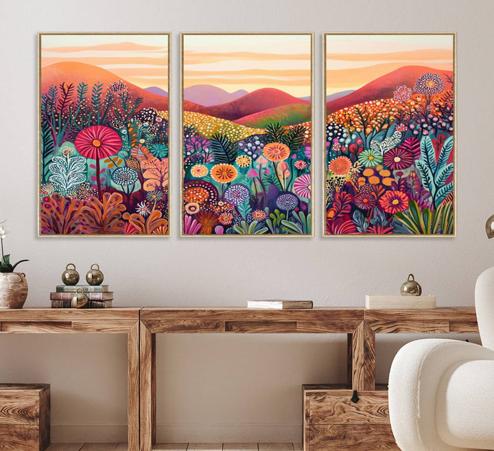 Yayoi Kusama 1986 Wall Art Print—a vibrant, Wabi Sabi abstract landscape that enhances tranquility.