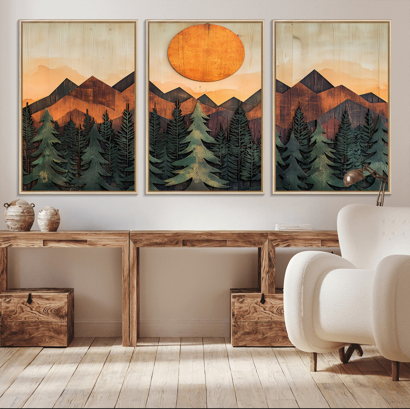 MGV-FC-60X30-3P - Sunset Mountain Landscape Canvas Wall Art Print - Nature Decor for Living Room, Office