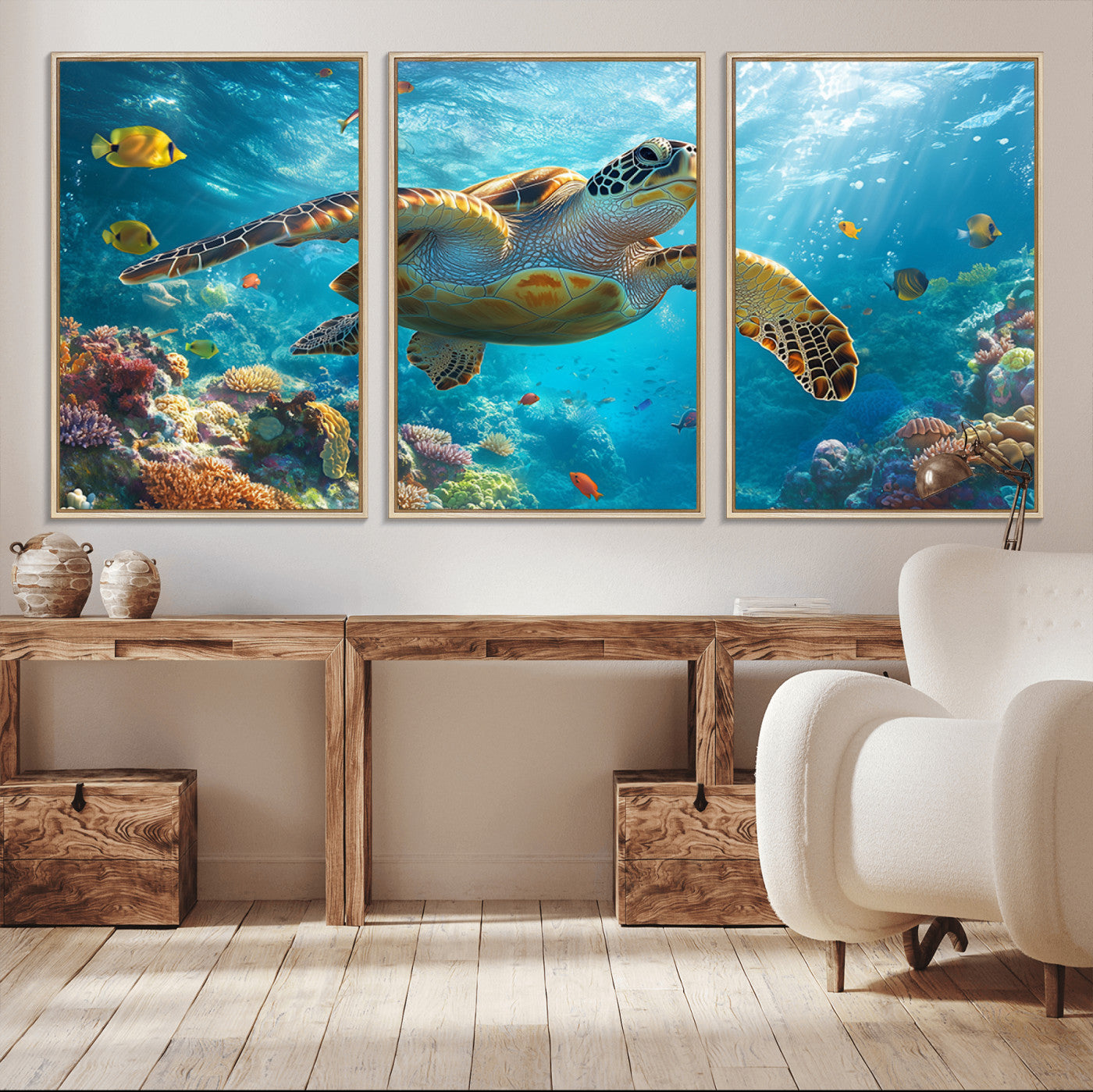 MGV-FC-60X30-3P - Sea Turtle Underwater Canvas Wall Art Print - Vibrant Ocean Wildlife Decor, Marine Wall Art