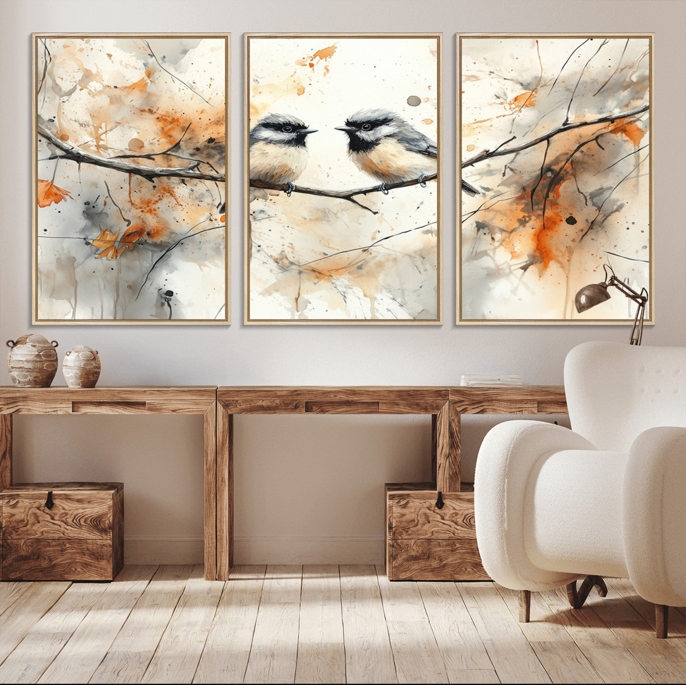 98244-MGV-CV-36X24-Abstract Watercolor Chickadee Bird Canvas Wall Art Print - Large Bird and Branch Wall Art, Modern