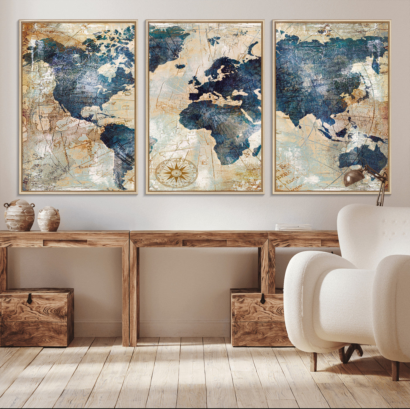 84561-MGV-FC-60X30-3P_Natural-Push Pin World Map Canvas Print – Framed Wall Art for Couples, Travel Tracker Map, Anniversary Gift for Home Decor