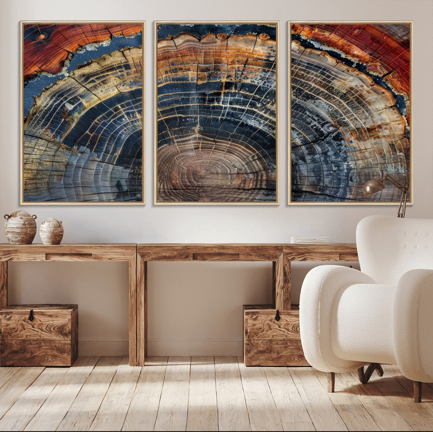 MGV-FC-60X30-3P - Abstract Tree Ring Wall Art, Colorful Framed Tree Ring Wall Decor, Minimalist Home Canvas Art,