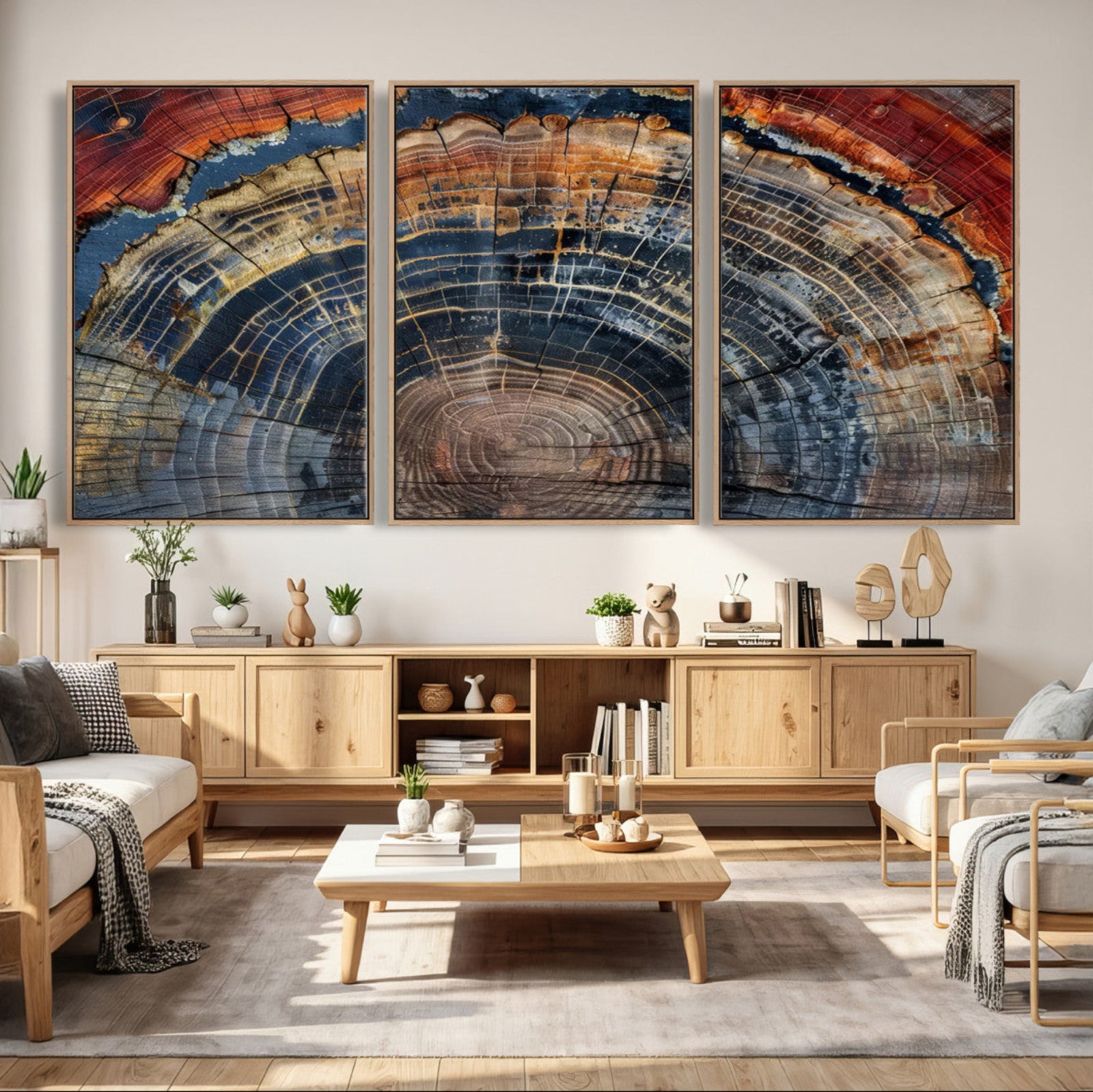 63519-MGV-CV-36X24 - Abstract Tree Ring Wall Art Canvas Print – Colorful Framed Minimalist Nature Tree Rings Home Artwork for Home and Office Decor