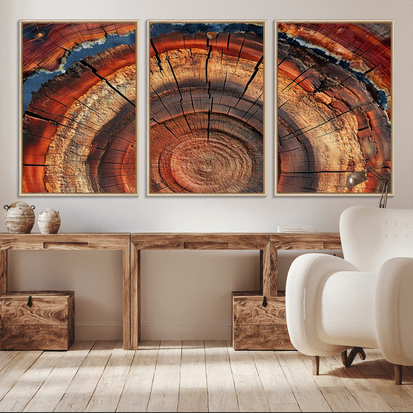MGV-FC-60X30-3P - Abstract Tree Ring Art, Colorful Tree Ring Wall Decor, Minimalist Home Canvas Art, Modern Farmhouse
