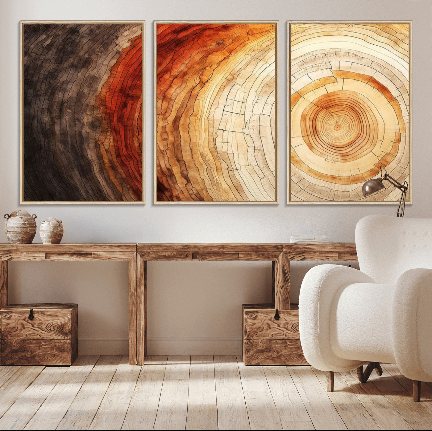 MGV-FC-60X30-3P - Tree Ring Print on Canvas Wall Art, Tree Stump Print, Wood Wall Art Living Room, Abstract Natural