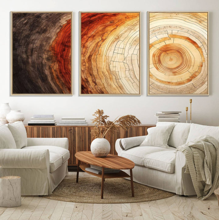 Contemporary living room featuring the Tree Ring Print on Canvas Wall Art.