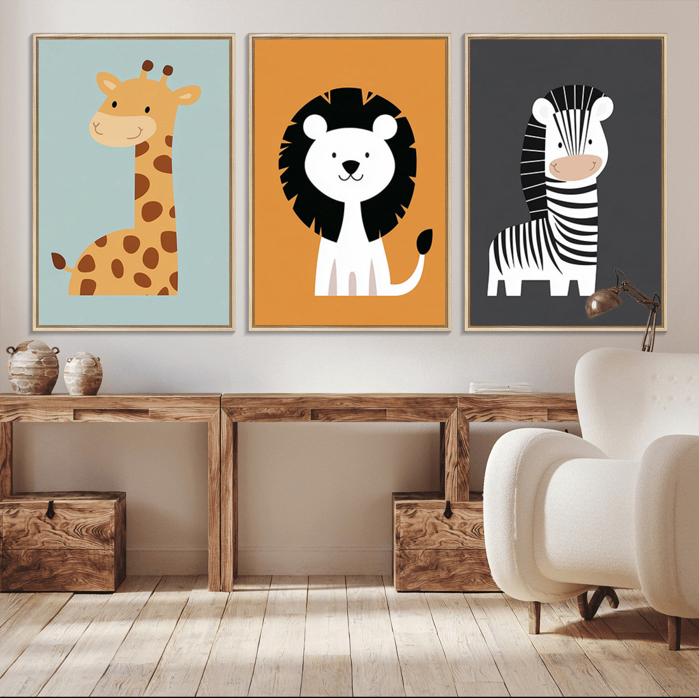 MGV-FC-60X30-3P - Boho Jungle Animal Nursery Wall Art Prints - Safari Decor in Earth Tones for Modern and Stylish