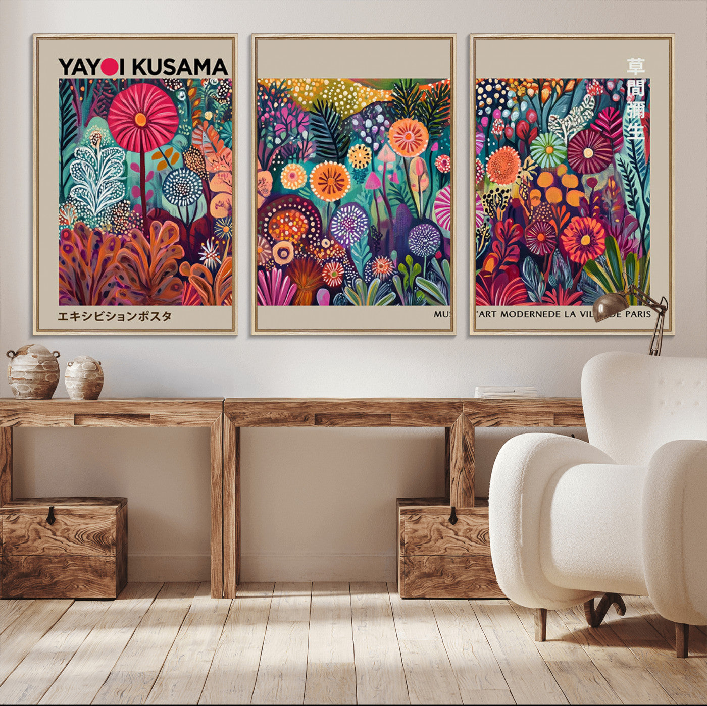 MGV-FC-60X30-3P - Yayoi Kusama Wall Art Canvas Print, Abstract Art, Large Yayoi Kusama Framed Wall Art Print, Japanese