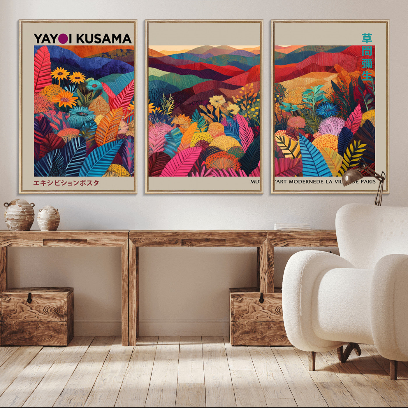 MGV-FC-60X30-3P - Yayoi Kusama Wall Art Canvas Print, Abstract Art, Large Yayoi Kusama Framed Print, Japanese Wabi