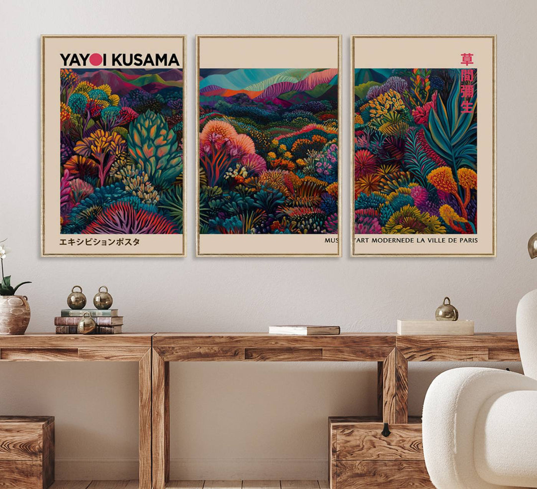 The Yayoi Kusama Wall Art Canvas Print features Japanese Wabi Sabi aesthetics.