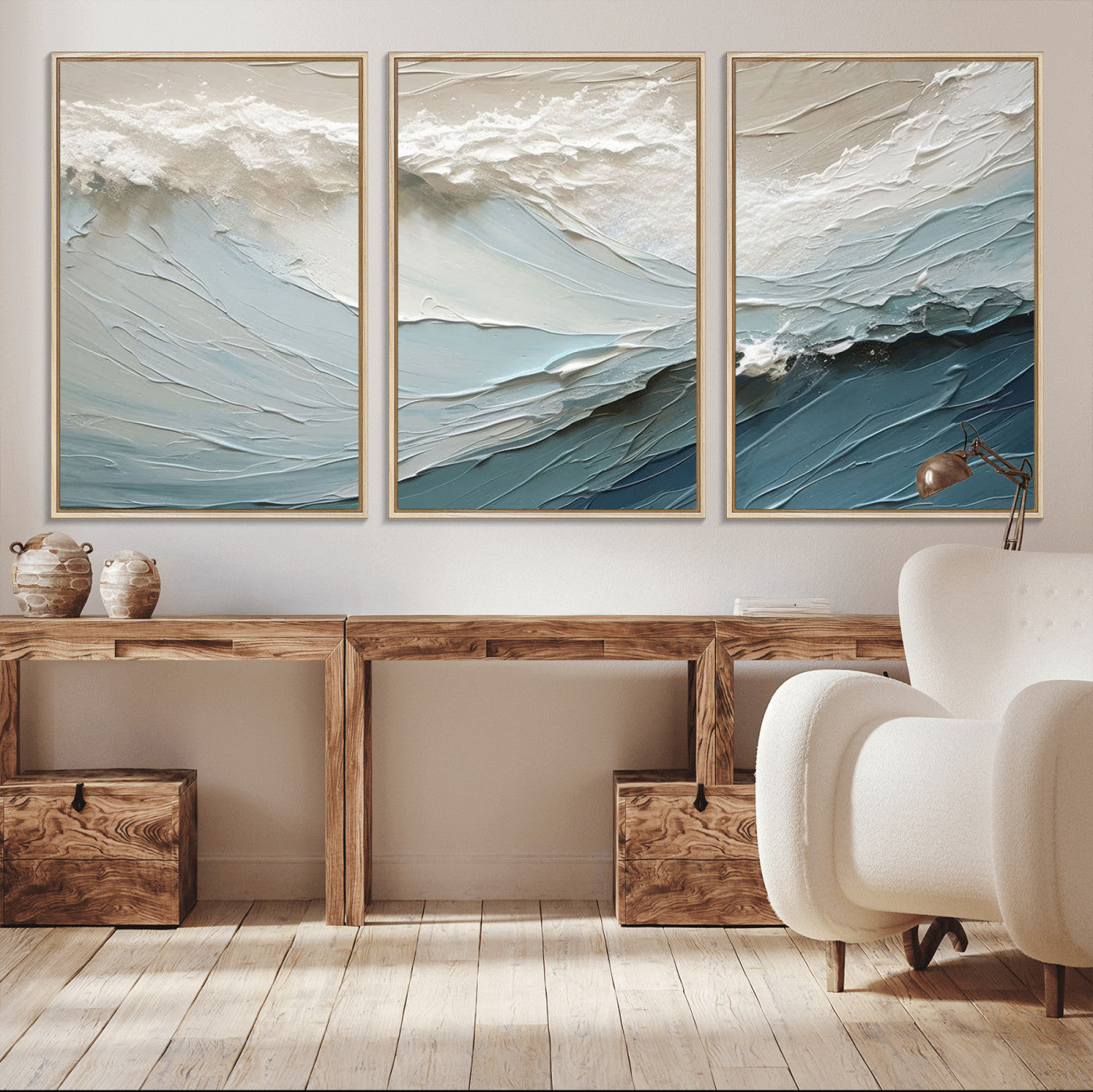 MGV-FC-60X30-3P - Waves Abstract Wall Art Print, Modern Framed Abstract Canvas Print, Abstract Painting for Living
