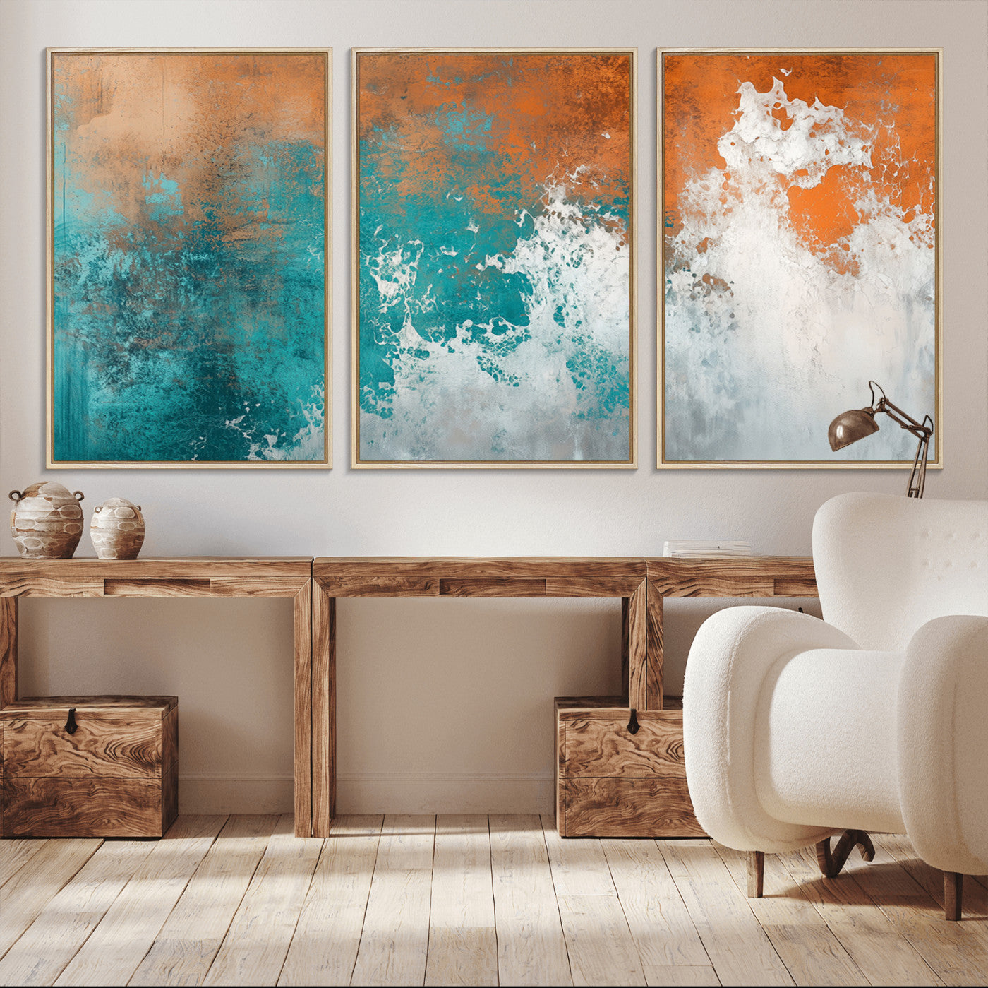 78127-MGV-CV-36X24-Vintage Abstract Print - Bold Teal and Orange Canvas Wall Art - Retro-Vintage Abstract Orange Canvas
