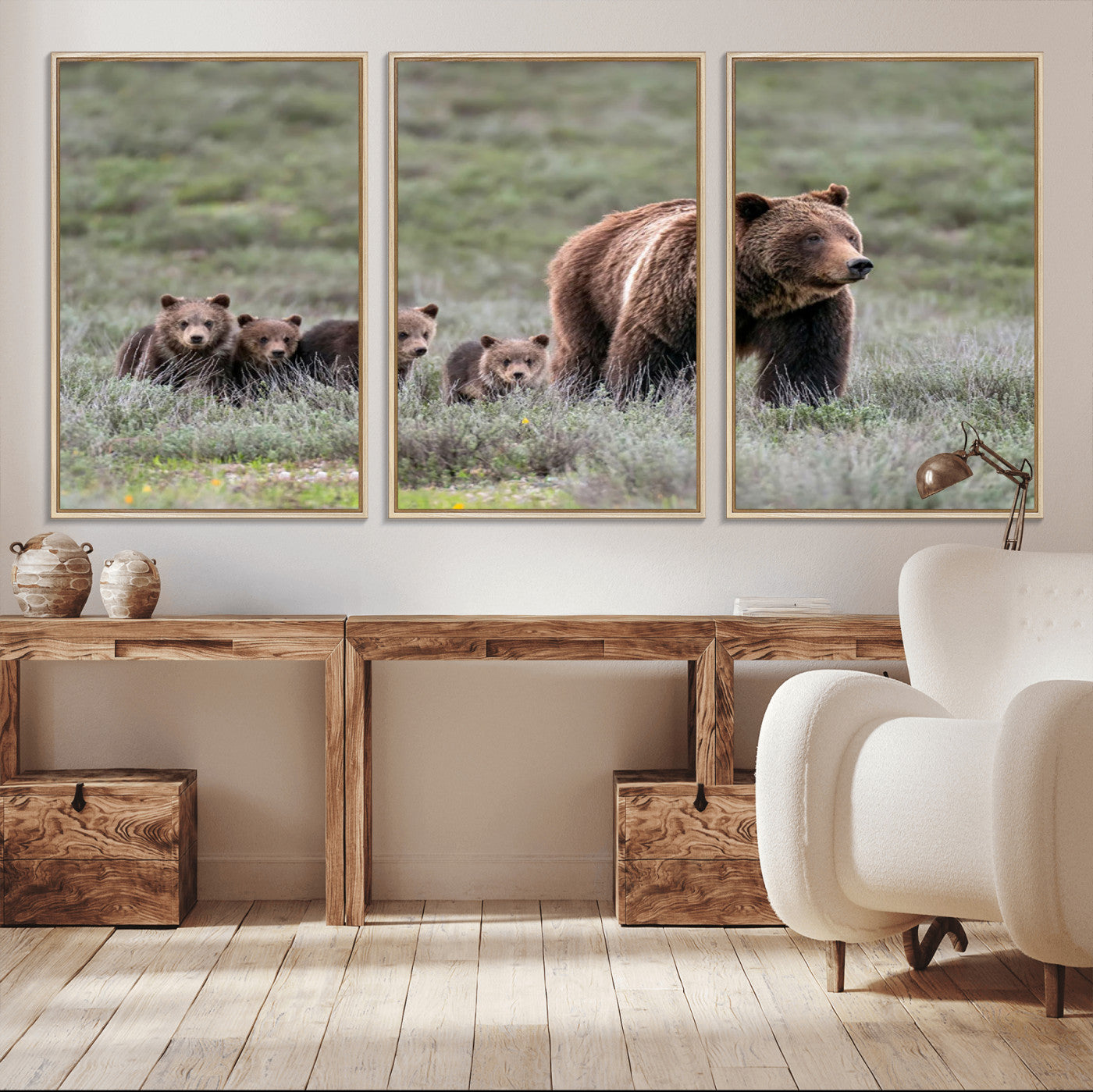 MGV-FC-60X30-3P - Wildlife Photography of 399 Grizzly Bear Cubs | Queen of the Tetons Canvas Wall Art Print