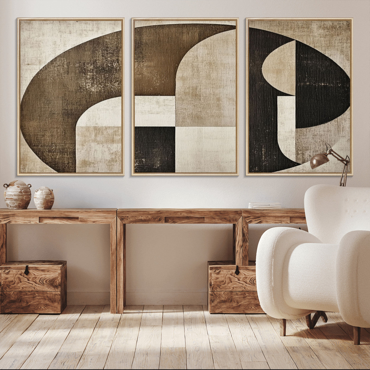 MGV-FC-60X30-3P - Wabi Sabi Abstract Wall Art | Geometric Modern Minimalist Canvas Print with Neutral Mid Century Art