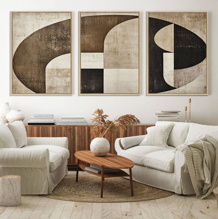 The Wabi Sabi Geometric Minimalist Wall Art Canvas Print is a modern abstract canvas featuring neutral mid-century art, ideal for zen and minimalist decor.