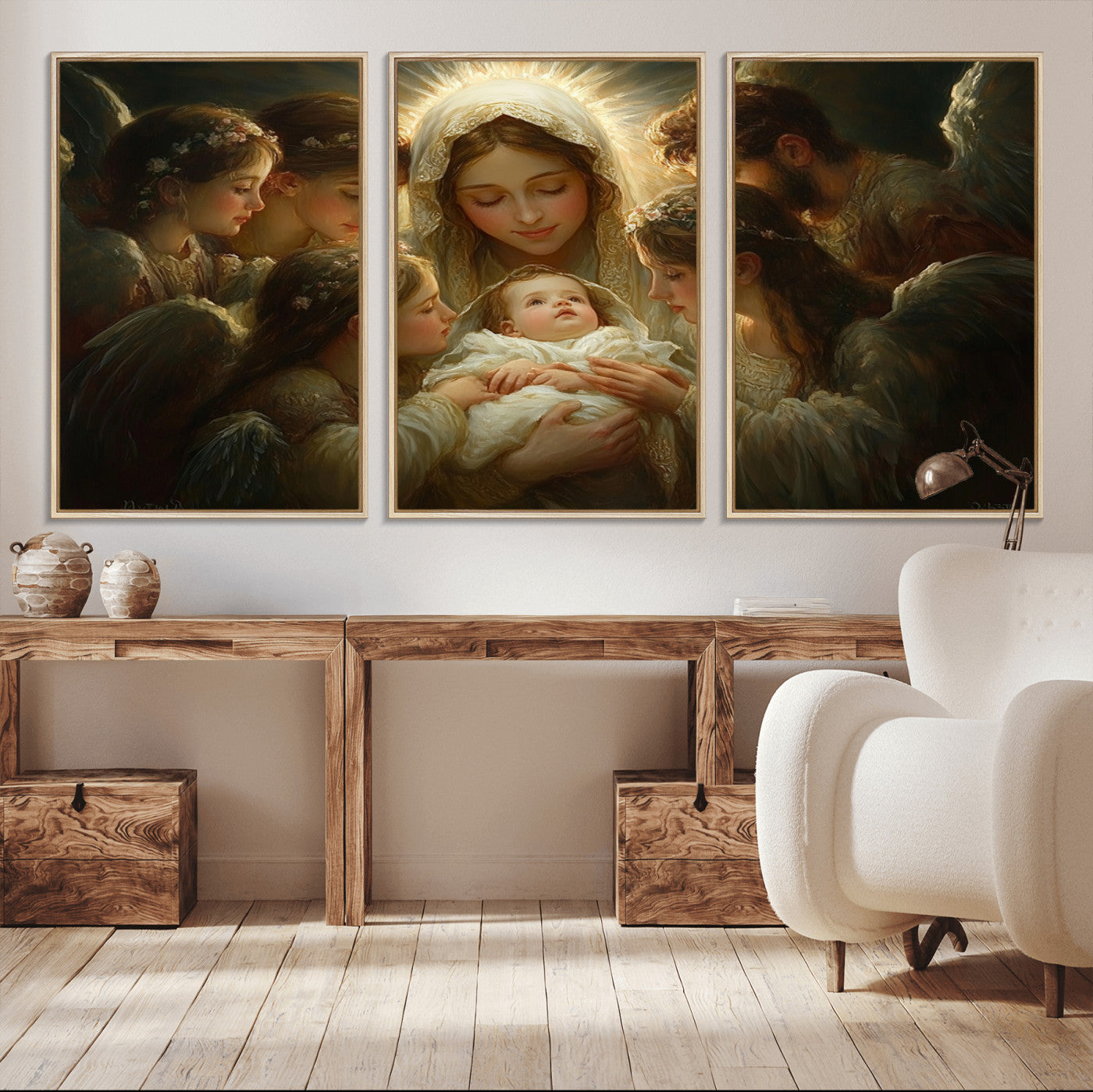 MGV-FC-60X30-3P - Mary Jesus Canvas Wall Art Print - Madonna and Child with Apostles Art Print - Classic Christian