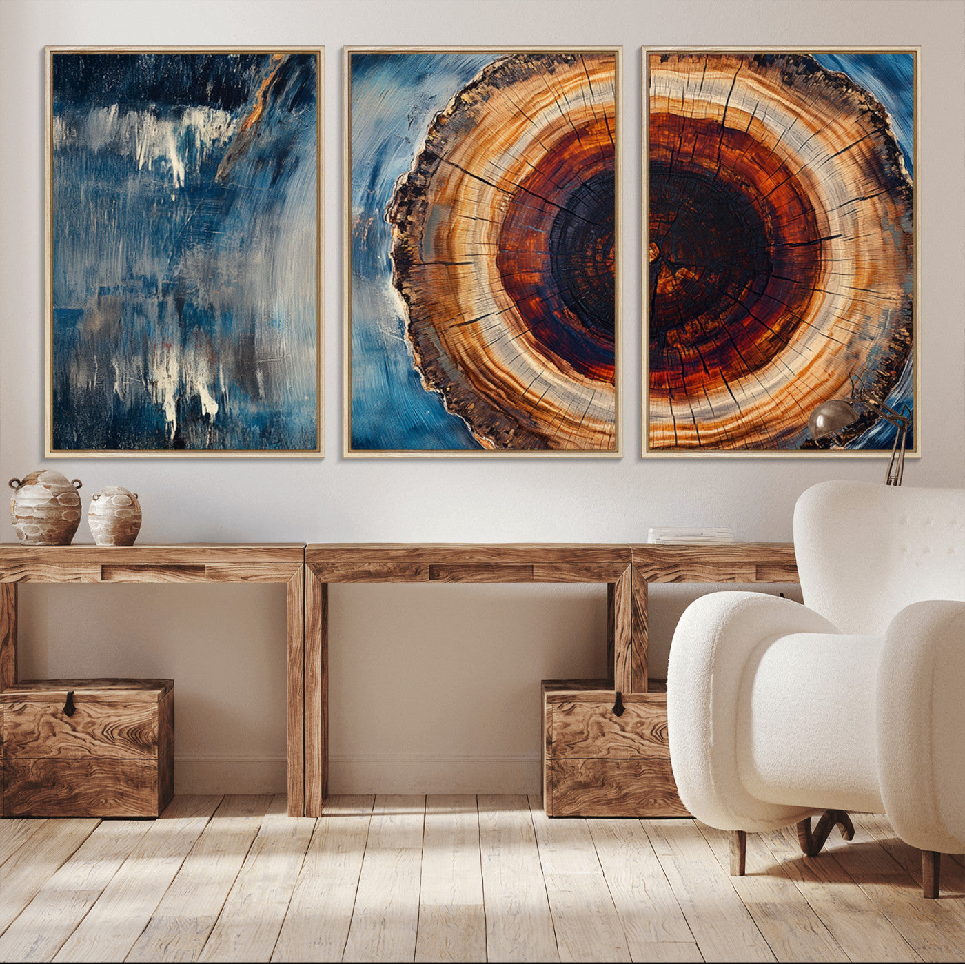 MGV-FC-60X30-3P - Abstract Tree Rings Wall Art Canvas Print - Wood Grain Rings Canvas Print - Nature Woodland Wall