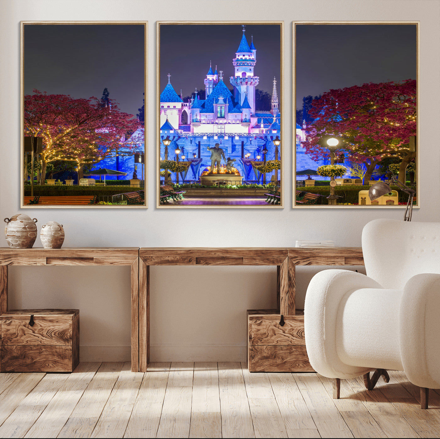 66710-MGV-FC-60X30-3P_Natural-Large Disney Castle Wall Art Canvas Print - Magic Kingdom Kids Room Decoration Disney World