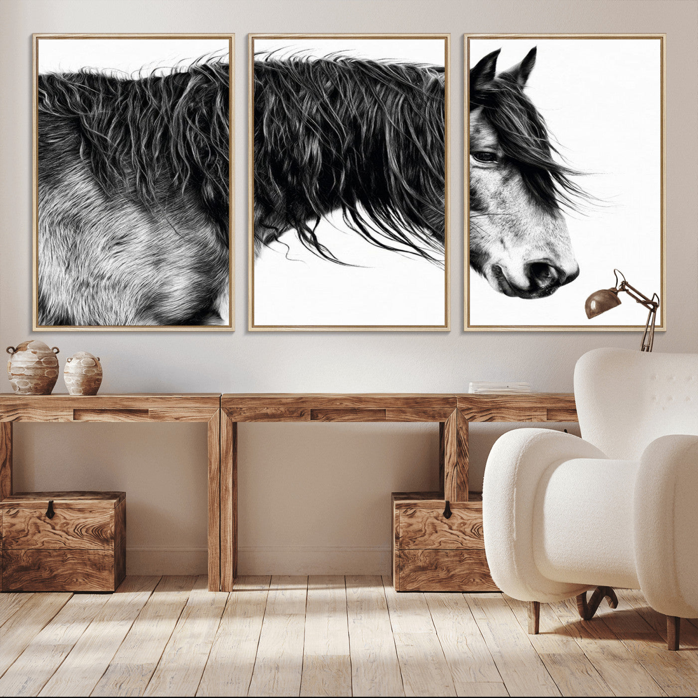 MGV-FC-60X30-3P - Black Horse Wall Art Canvas Print for Farmhouse Decor and Woodland Decoration
