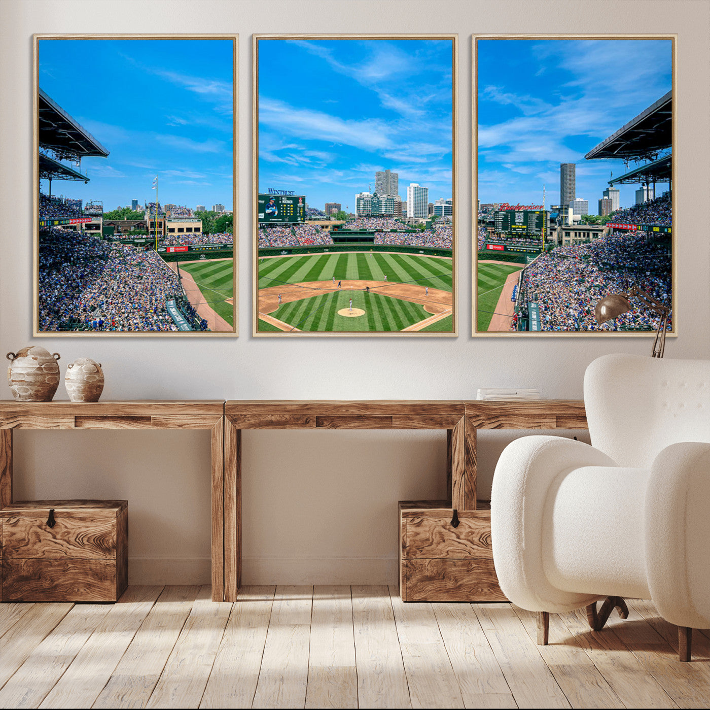 MGV-FC-60X30-3P - Wrigley Field Chicago Cubs Panoramic Art Multi Piece Canvas - Iconic Baseball Stadium Print for