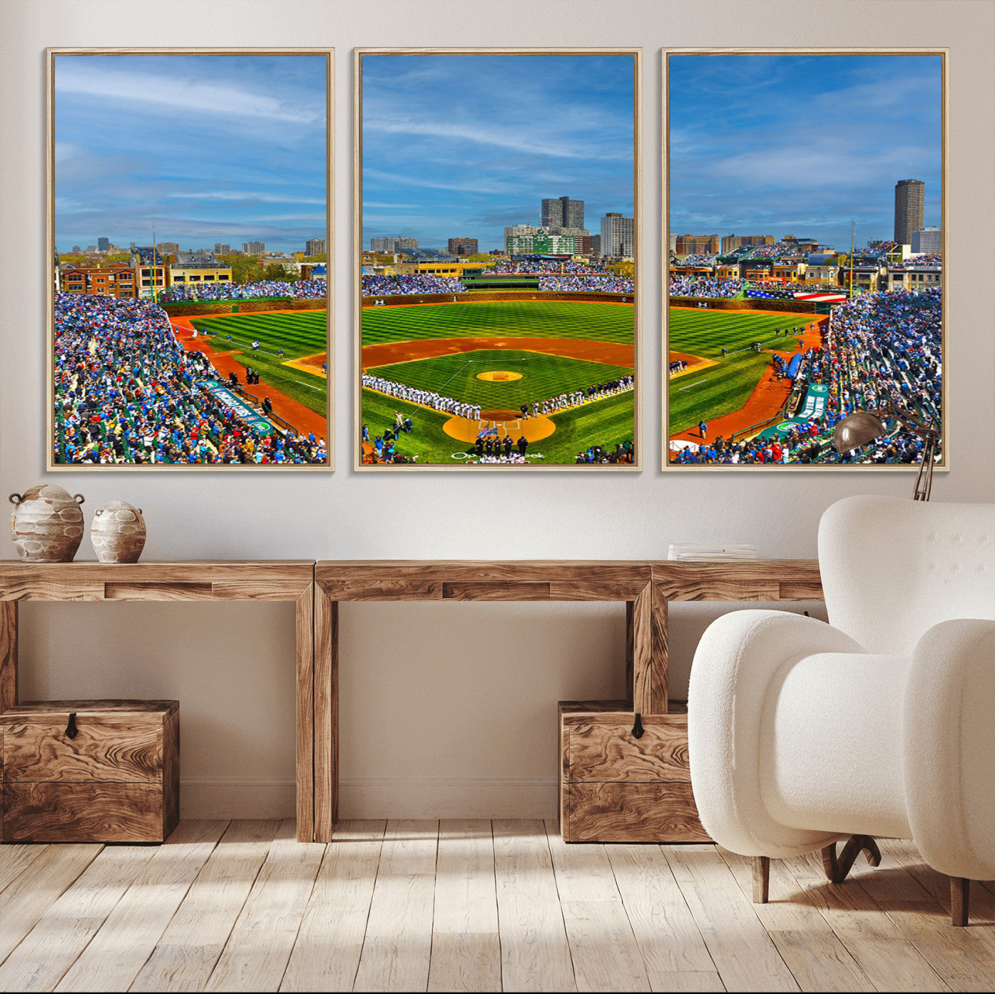 78105-MGV-CV-36X24-Wrigley Field Chicago Cubs Panoramic Canvas Print – Multi-Piece Iconic Baseball Stadium Wall Art for Home, Office