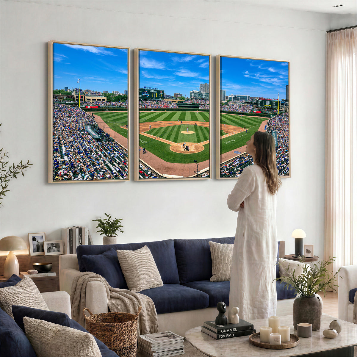 26064-MGV-CV-36X24 - Wrigley Field Chicago Cubs Wall Art Canvas Print Framed Panoramic Multi-Piece Iconic Baseball Stadium Artwork for Home, Office