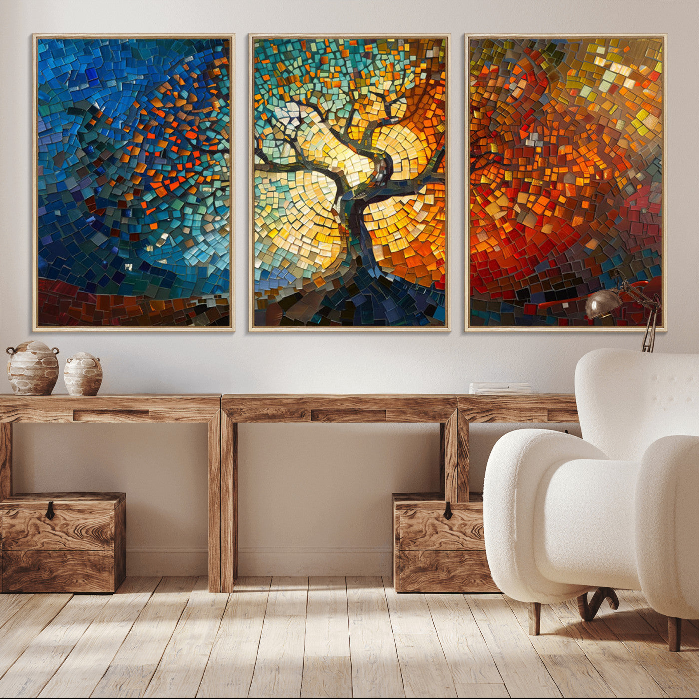 66056-MGV-CV-36X24-Mosaic Tree Canvas Wall Art Canvas Print – Vibrant Stained Glass-Inspired Tree of Life - Ready to