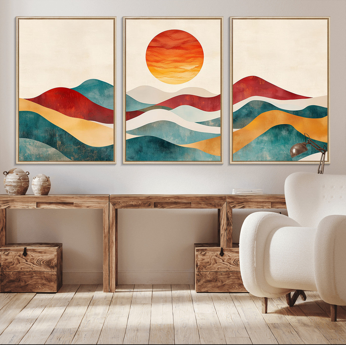 MGV-FC-60X30-3P - Southwest Mountain Canvas - Boho Triptych Wall Art - Rustic Woodland Nursery Decor - Abstract Nature