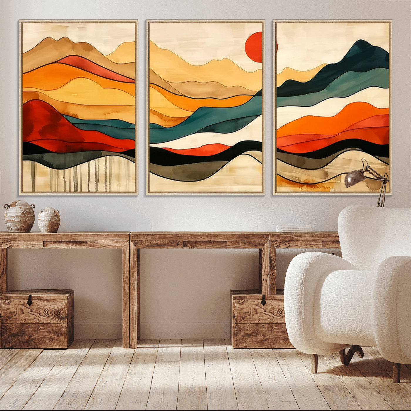 MGV-FC-60X30-3P - Mid Century Wall Art Print  - Abstract Woodland Print - Modern Art Panoramic Mountain Wall Art