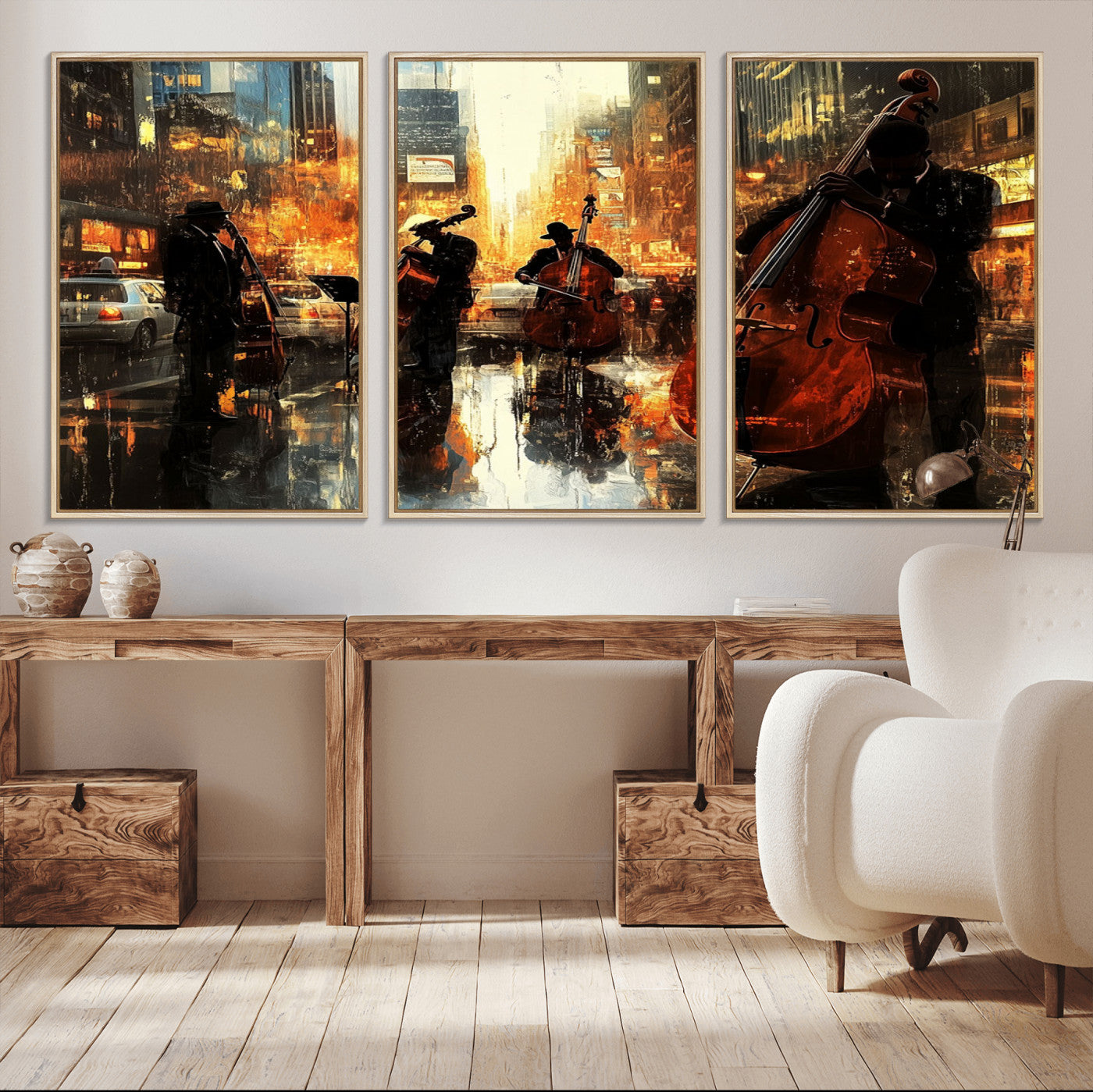 MGV-FC-60X30-3P - African American Abstract Jazz Wall Art - Framed Abstract Music Canvas - Colorful Instrument Canvsa