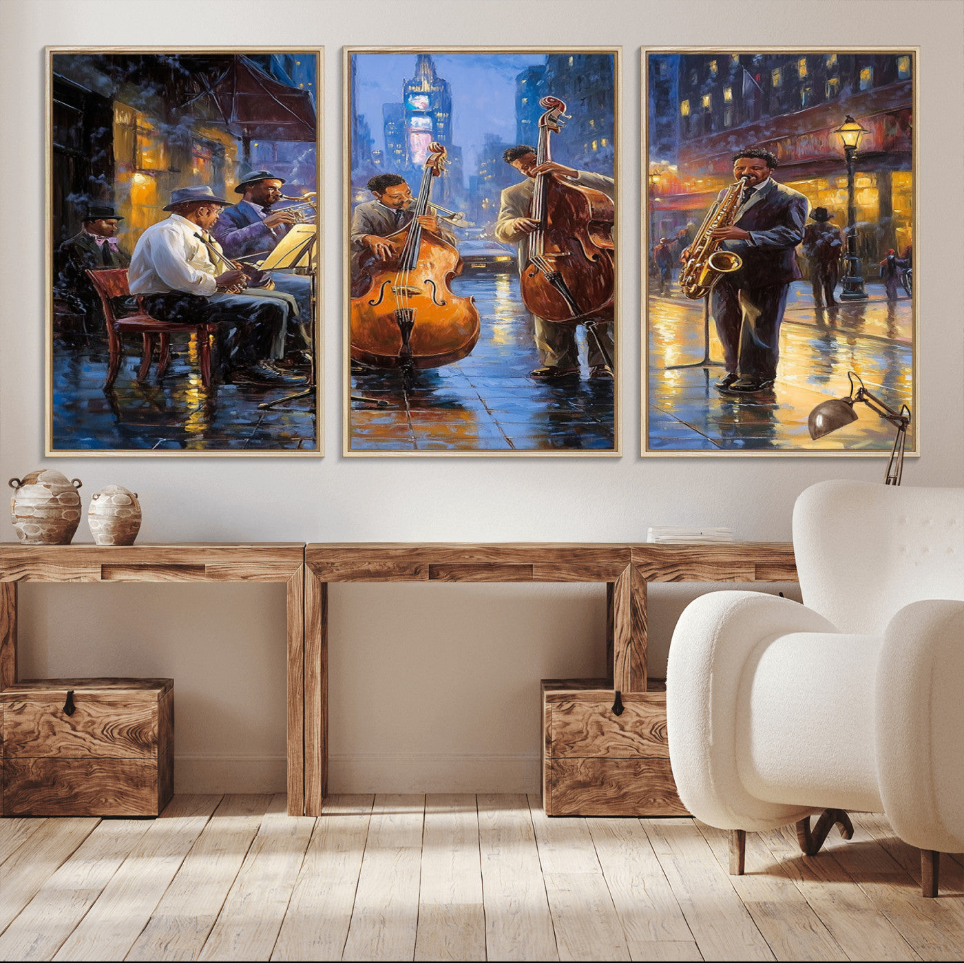 MGV-FC-60X30-3P - Colorful Jazz Wall Art - African American Music Canvas Print - Framed Abstract Music Poster for Home